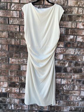 Elegant Cream Ruched Midi Dress